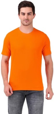 SwchSTYLE Solid Men Round Neck Orange T-Shirt