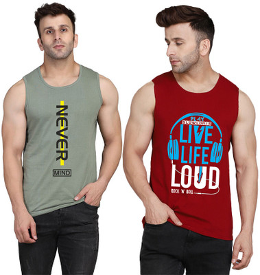 SLOWLORIS Printed Men Scoop Neck Maroon, Light Green T-Shirt