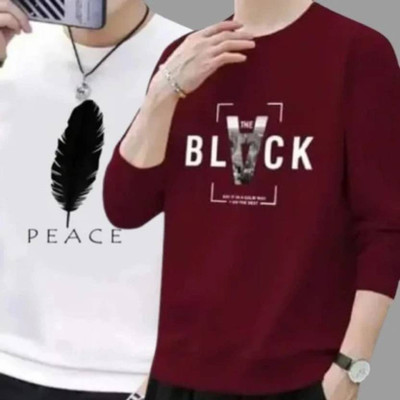 Dorvell Graphic Print Men Round Neck White, Maroon T-Shirt