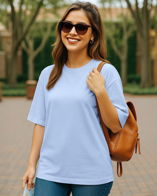 BEWAKOOF Solid Women Round Neck Blue T-Shirt