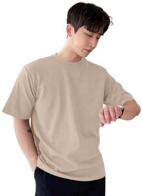 CHITRA STYLE Solid Men Round Neck Beige T-Shirt