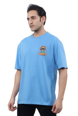 WILD ELEPHANT Printed, Typography Men Round Neck Light Blue T-Shirt