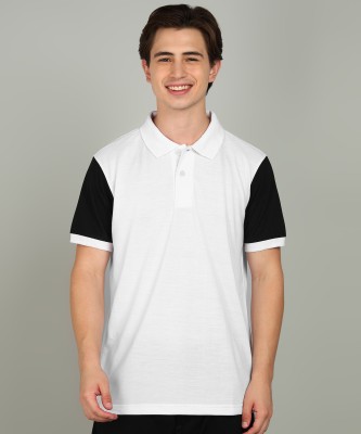 METRONAUT Colorblock Men Polo Neck White, Black T-Shirt