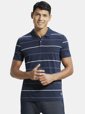 JOCKEY Striped Men Polo Neck Blue T-Shirt