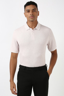 PETER ENGLAND Printed Men Polo Neck Orange T-Shirt