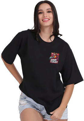 Moda Rapido Graphic Print Women Round Neck Black T-Shirt