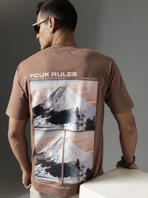 FCUK Printed Men Round Neck Brown T-Shirt