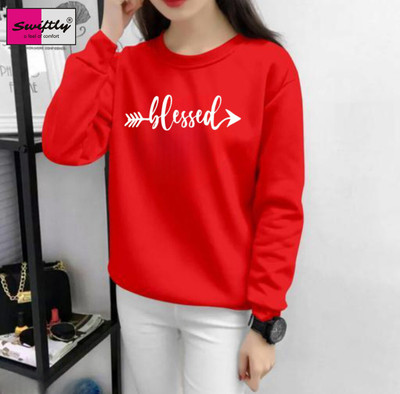 SWIFTLY Printed Women Round Neck Red T-Shirt