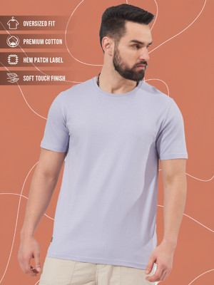 MANIAC Solid Men Round Neck Purple T-Shirt