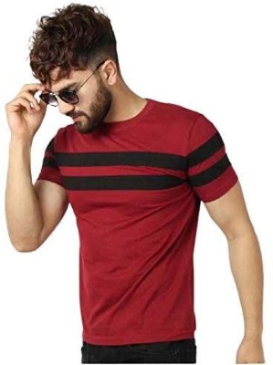 ATTITUDE START OF FASHION Colorblock Men Round Neck Maroon T-Shirt