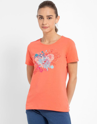 JOCKEY Printed Women Round Neck Orange T-Shirt