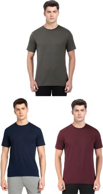 JOCKEY Solid Men Round Neck Dark Green, Dark Blue, Maroon T-Shirt