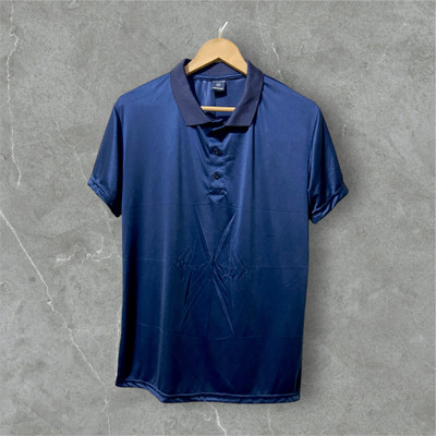 Sai Solid Men Polo Neck Navy Blue T-Shirt
