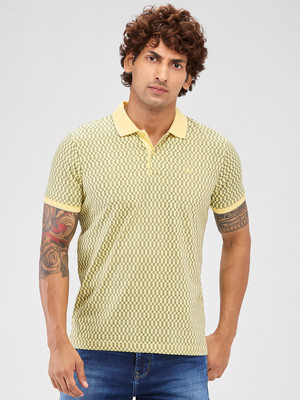PARK AVENUE Printed Men Polo Neck Yellow T-Shirt