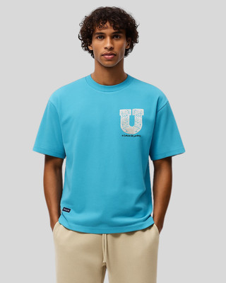 Sun N Summer Printed Men Round Neck Light Blue T-Shirt