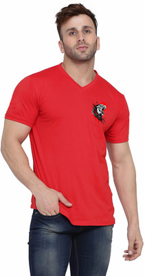 GEUM Printed Men V Neck Red T-Shirt