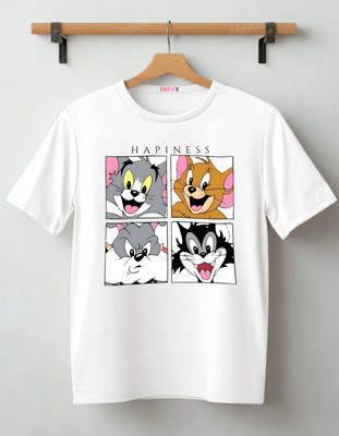 DIBBY Abstract Men Round Neck White T-Shirt