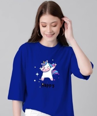 NVYARI Graphic Print Women Round Neck Blue T-Shirt