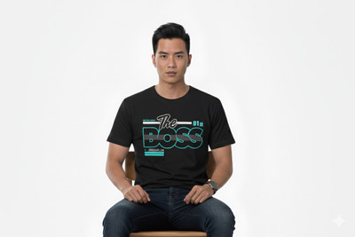 Sai Printed Couple Round Neck Black T-Shirt