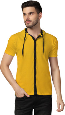 Lawful Casual Solid Men Hooded Neck Yellow T-Shirt