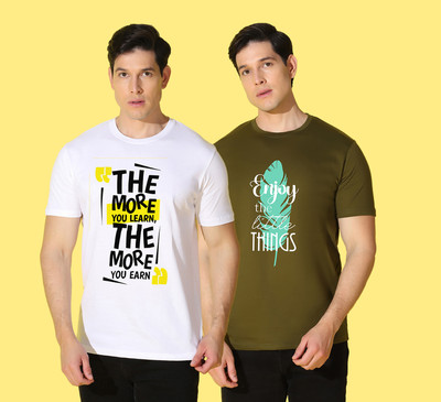 WOOSTRO Printed Men Round Neck Multicolor T-Shirt