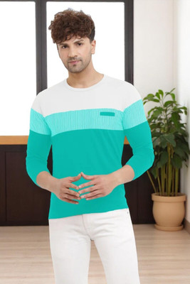 Autna Colorblock Men Round Neck Green, White T-Shirt