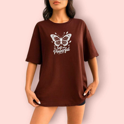 Hivewear Printed Women Round Neck Brown T-Shirt