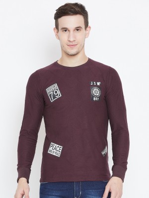 Camey Self Design Men Round Neck Maroon T-Shirt