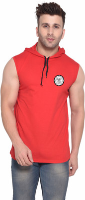 GEUM Printed Men Hooded Neck Red T-Shirt