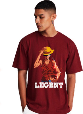 DRIZZLE CLICKS Printed Men Round Neck Maroon T-Shirt