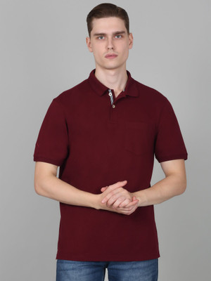 CANTABIL Solid Men Polo Neck Maroon T-Shirt