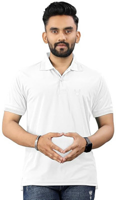 KASHIRA Solid, Printed Men Polo Neck White T-Shirt