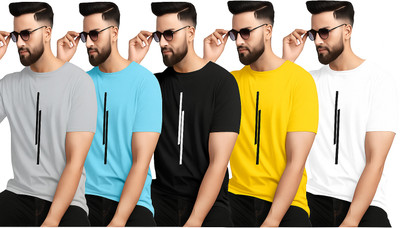 P collection Solid Men Round Neck Yellow, Black, White, Grey, Light Blue T-Shirt