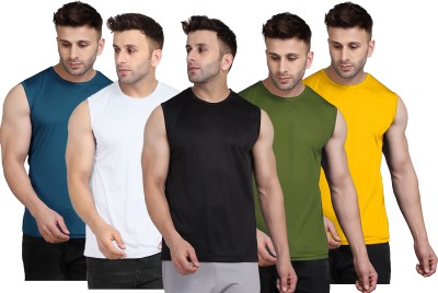 UDI n ADI Solid Men Round Neck Black, White, Blue, Dark Green, Yellow T-Shirt