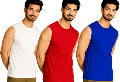Jangoboy Solid Men Round Neck Black, Red, Dark Blue T-Shirt