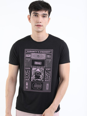 HIGHLANDER Printed Men Round Neck Black T-Shirt