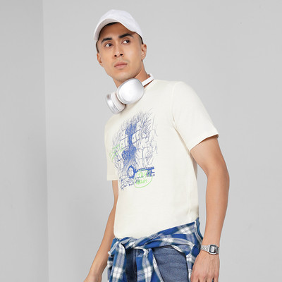 SF Jeans by Pantaloons Printed Men Round Neck White T-Shirt