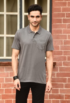 KOR Solid Men Polo Neck Grey T-Shirt