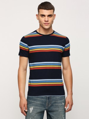 Pepe Jeans Striped Men Round Neck Blue T-Shirt