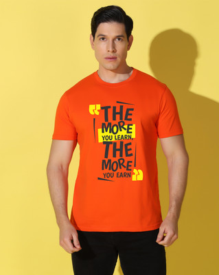 WOOSTRO Printed Men Round Neck Orange T-Shirt