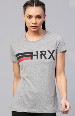 HRX by Hrithik Roshan Printed Women Round Neck Grey T-Shirt