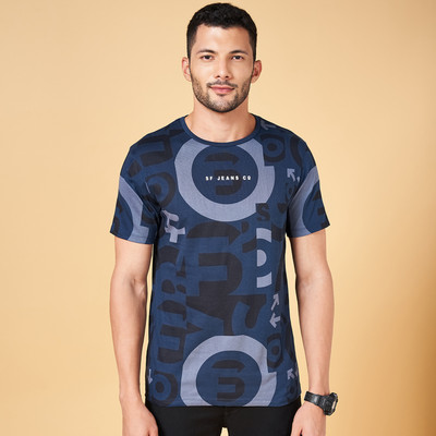 SF Jeans by Pantaloons Printed Men Round Neck Dark Blue T-Shirt