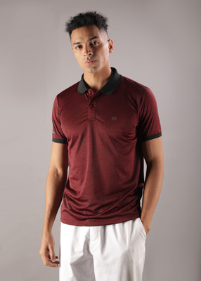 Force NXT Solid Men Polo Neck Maroon T-Shirt