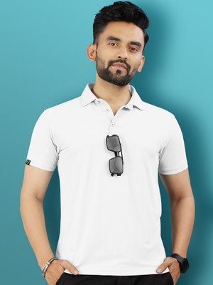 VeBNoR Solid Men Polo Neck White T-Shirt