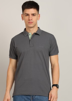 3BROS Solid Men Polo Neck Grey T-Shirt