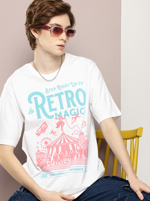 DILLINGER Printed Women Round Neck White T-Shirt