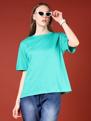V-MART Solid Women Crew Neck Green T-Shirt