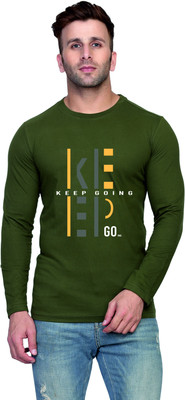 TEEFOX Printed, Typography Men Round Neck Dark Green T-Shirt