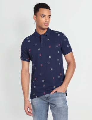 FLYING MACHINE Self Design Men Polo Neck Blue T-Shirt