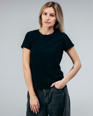 MUSHIN Solid Women Round Neck Black T-Shirt